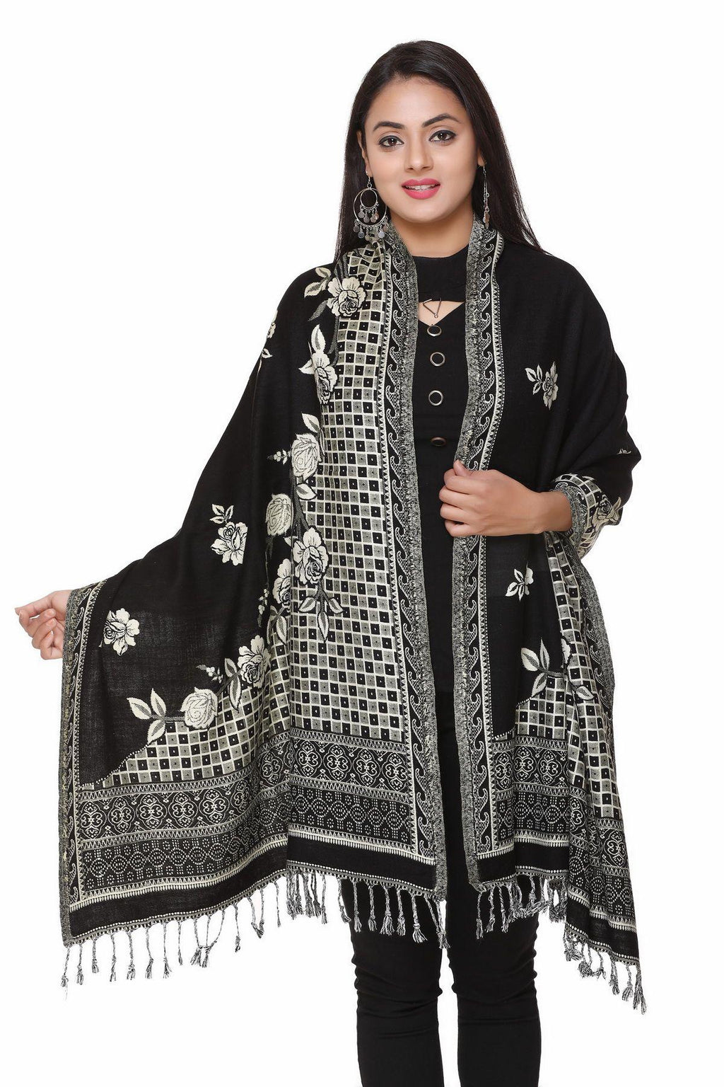 Women's Woolen Floral Pattern Winter Stole